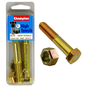 HIGH TENSILE ZINC HEX BOLT & NUT UNC PACK