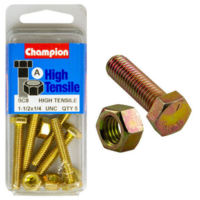 HIGH TENSILE ZINC HEX BOLT & NUT UNC PACK