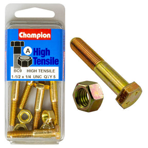 HIGH TENSILE ZINC HEX BOLT & NUT UNC PACK