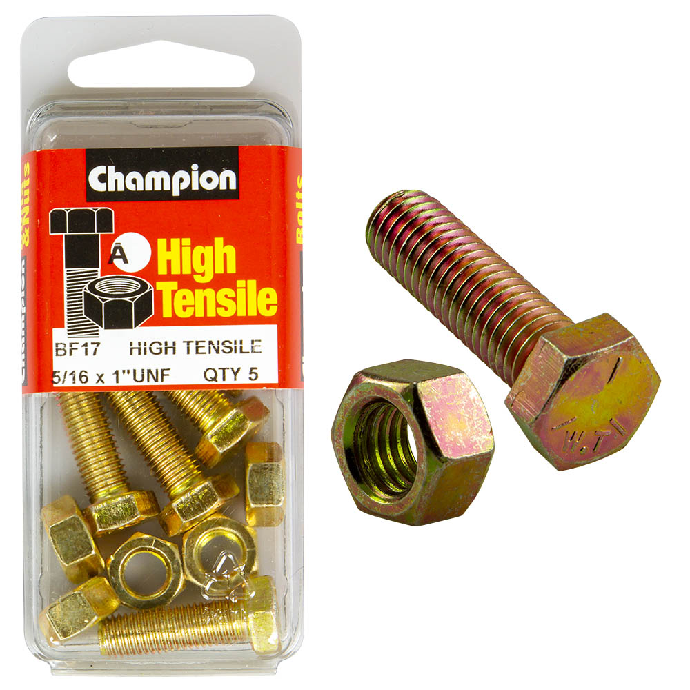 HIGH TENSILE ZINC HEX BOLT & NUT UNF PACK