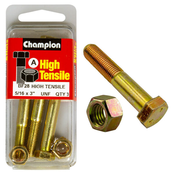 HIGH TENSILE ZINC HEX BOLT & NUT UNF PACK