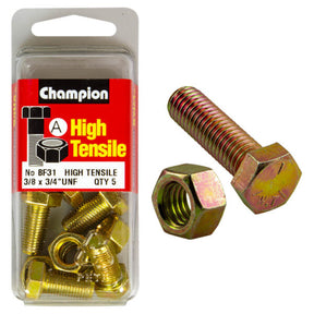 HIGH TENSILE ZINC HEX BOLT & NUT UNF PACK