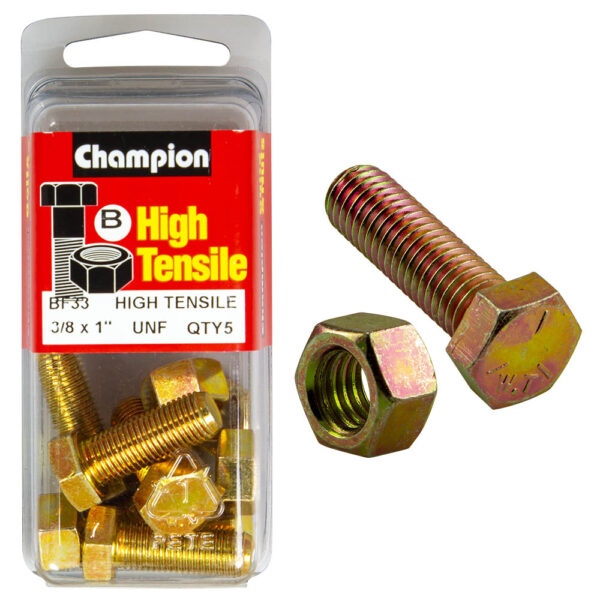 HIGH TENSILE ZINC HEX BOLT & NUT UNF PACK