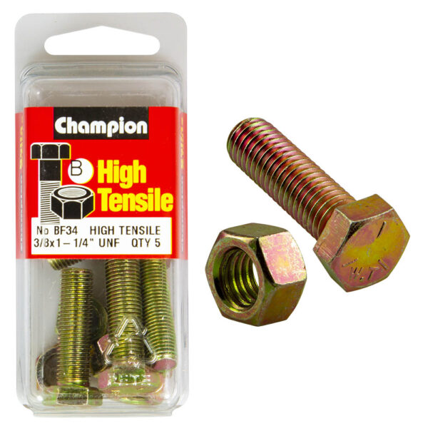 HIGH TENSILE ZINC HEX BOLT & NUT UNF PACK