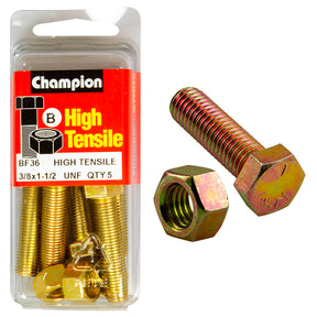 HIGH TENSILE ZINC HEX BOLT & NUT UNF PACK