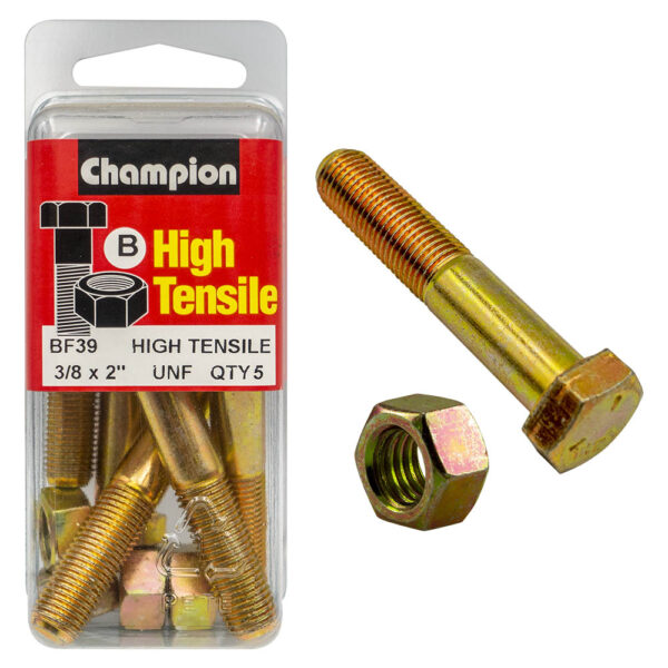 HIGH TENSILE ZINC HEX BOLT & NUT UNF PACK