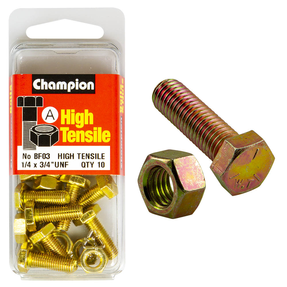 HIGH TENSILE ZINC HEX BOLT & NUT UNF PACK