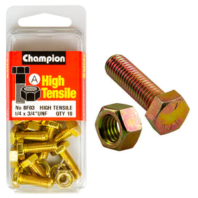 HIGH TENSILE ZINC HEX BOLT & NUT UNF PACK