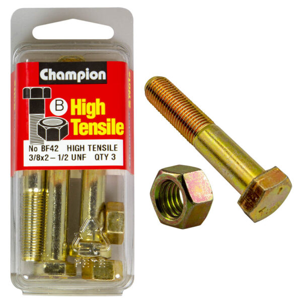 HIGH TENSILE ZINC HEX BOLT & NUT UNF PACK