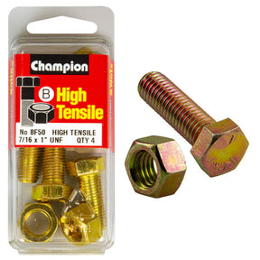 HIGH TENSILE ZINC HEX BOLT & NUT UNF PACK