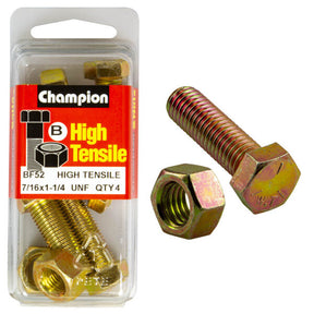 HIGH TENSILE ZINC HEX BOLT & NUT UNF PACK