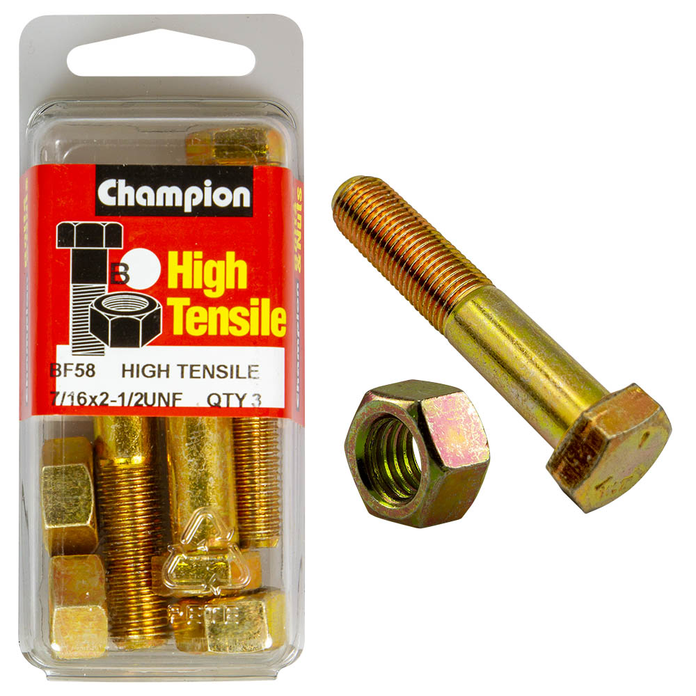 HIGH TENSILE ZINC HEX BOLT & NUT UNF PACK