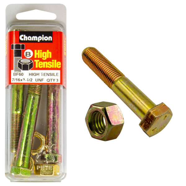 HIGH TENSILE ZINC HEX BOLT & NUT UNF PACK