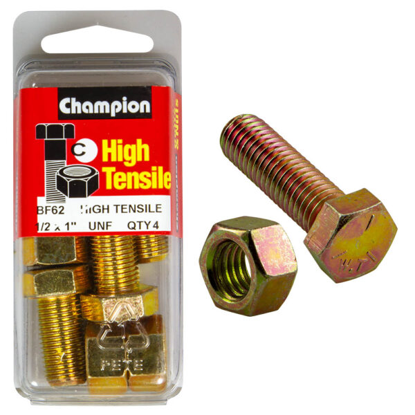 HIGH TENSILE ZINC HEX BOLT & NUT UNF PACK