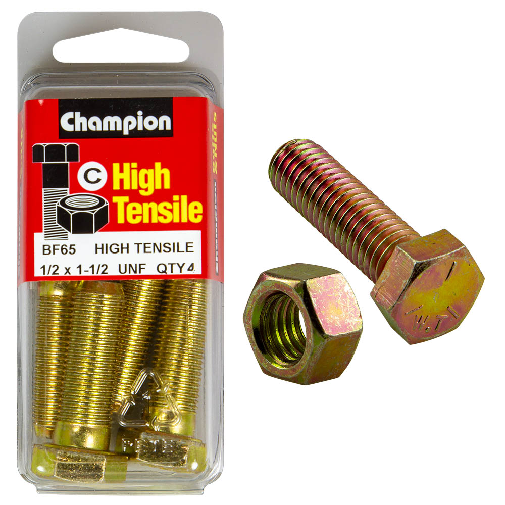 HIGH TENSILE ZINC HEX BOLT & NUT UNF PACK