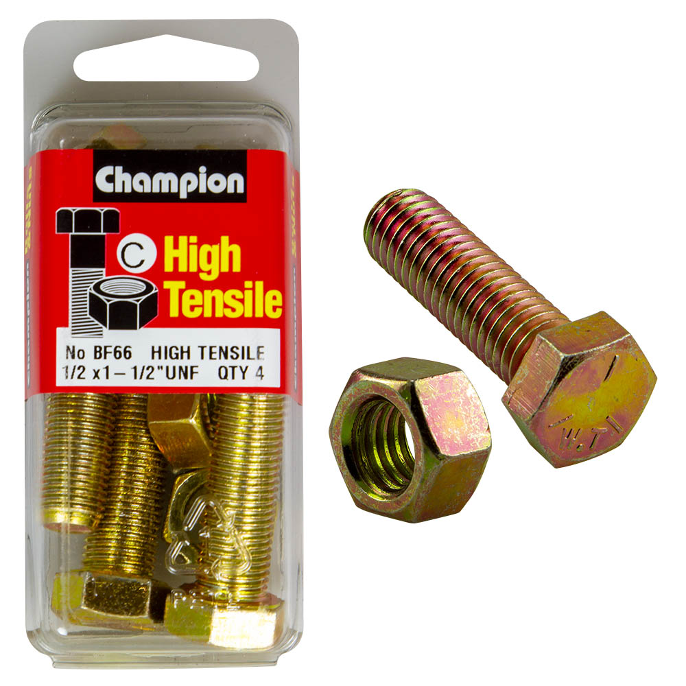 HIGH TENSILE ZINC HEX BOLT & NUT UNF PACK