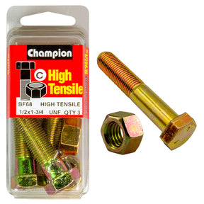 HIGH TENSILE ZINC HEX BOLT & NUT UNF PACK