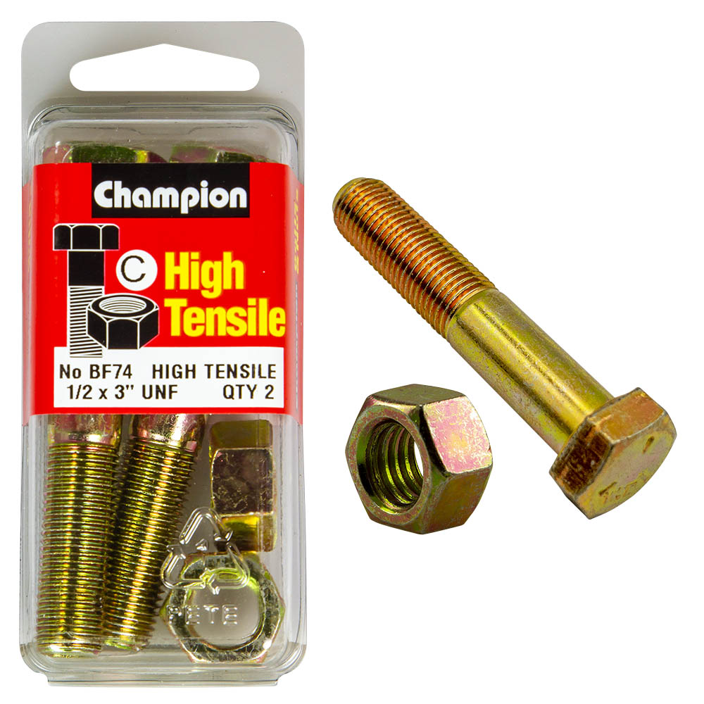 HIGH TENSILE ZINC HEX BOLT & NUT UNF PACK