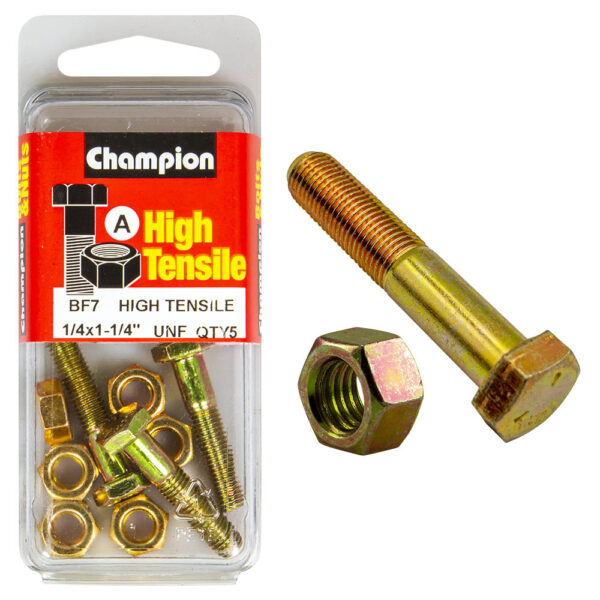 HIGH TENSILE ZINC HEX BOLT & NUT UNF PACK