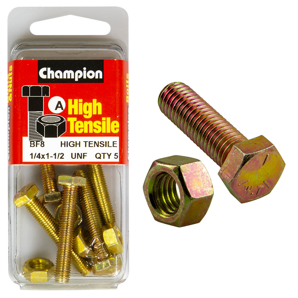 HIGH TENSILE ZINC HEX BOLT & NUT UNF PACK