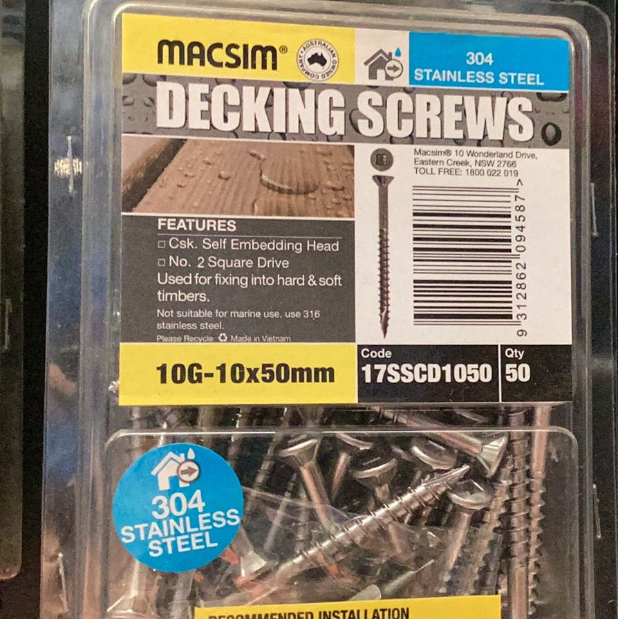 DECKING SCREWS STAINLESS STEEL 304 COUNTERSUNK SQUARE HEAD