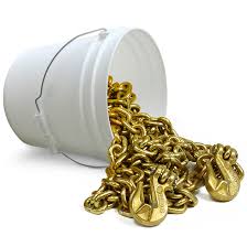 10MM GOLD CHAIN 10M W/ 2X CLEVIS HOOKS IN BUCKET