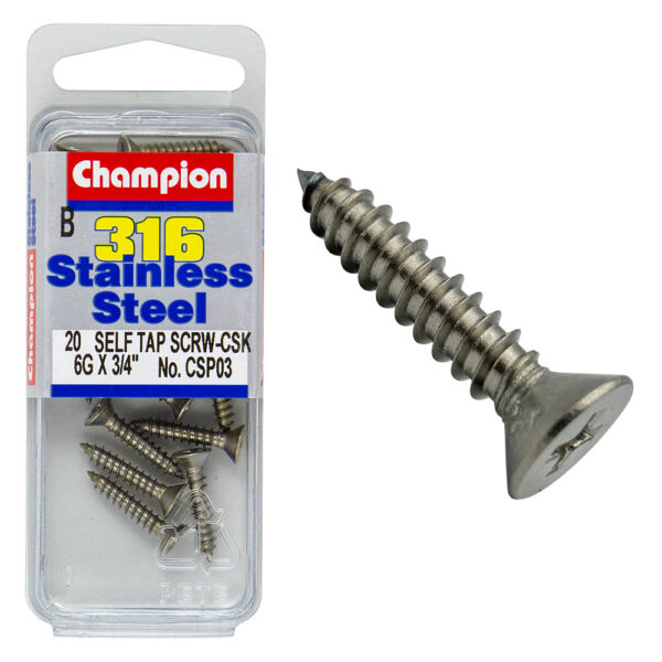 COUNTERSUNK SELF TAPPING SCREW STAINLESS STEEL 316 CHAMPION PACK