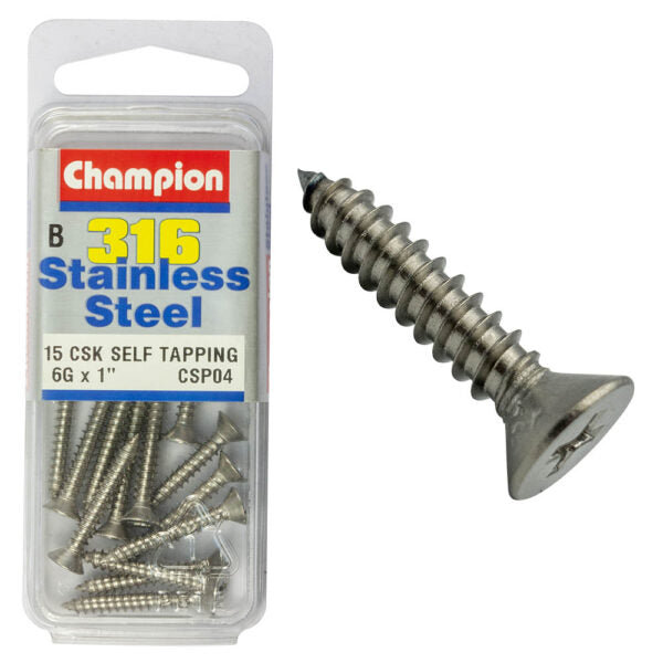 COUNTERSUNK SELF TAPPING SCREW STAINLESS STEEL 316 CHAMPION PACK