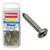PAN HEAD SELF TAPPING SCREW STAINLESS STEEL 316 CHAMPION PACK
