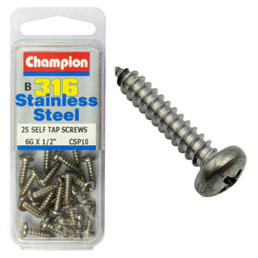 PAN HEAD SELF TAPPING SCREW STAINLESS STEEL 316 CHAMPION PACK