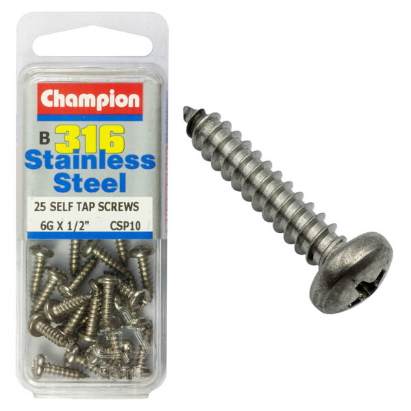PAN HEAD SELF TAPPING SCREW STAINLESS STEEL 316 CHAMPION PACK