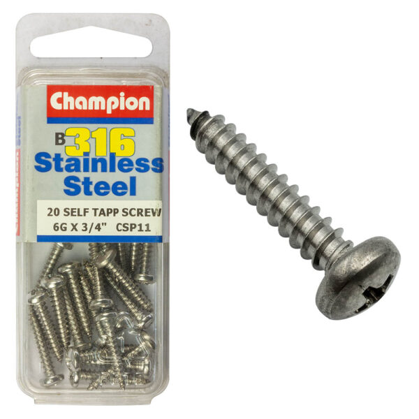 PAN HEAD SELF TAPPING SCREW STAINLESS STEEL 316 CHAMPION PACK