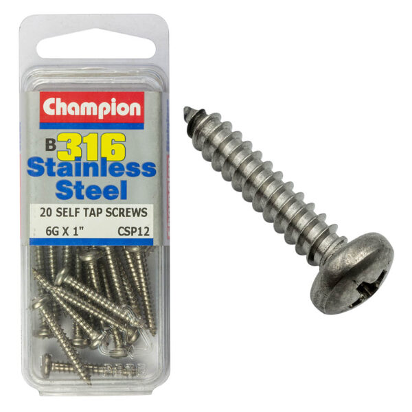 PAN HEAD SELF TAPPING SCREW STAINLESS STEEL 316 CHAMPION PACK