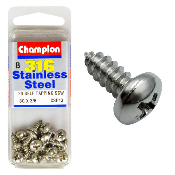 PAN HEAD SELF TAPPING SCREW STAINLESS STEEL 316 CHAMPION PACK
