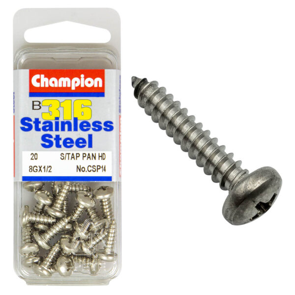 PAN HEAD SELF TAPPING SCREW STAINLESS STEEL 316 CHAMPION PACK