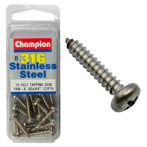 PAN HEAD SELF TAPPING SCREW STAINLESS STEEL 316 CHAMPION PACK
