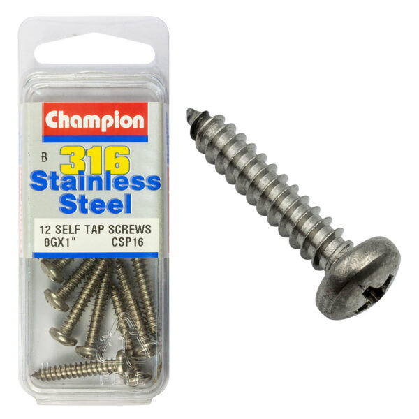 PAN HEAD SELF TAPPING SCREW STAINLESS STEEL 316 CHAMPION PACK