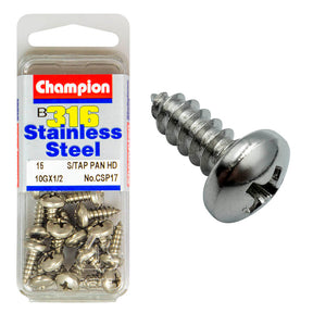 PAN HEAD SELF TAPPING SCREW STAINLESS STEEL 316 CHAMPION PACK