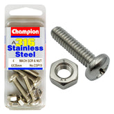 PAN HEAD PHILLIPS DRIVE MACHINE SCREWS & NUTS STAINLESS STEEL PACKS