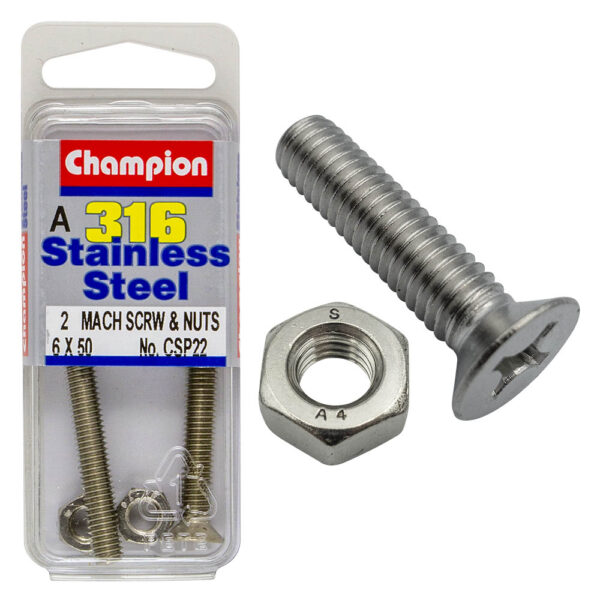 COUNTERSUNK PHILLIPS DRIVE MACHINE STAINLESS STEEEL 316 SCREW & NUT PACK