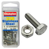 HEX HEAD STAINLESS STEEL 316 SET SCREW & NUT PACK