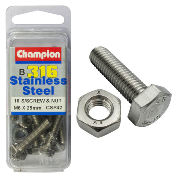 HEX HEAD STAINLESS STEEL 316 SET SCREW & NUT PACK