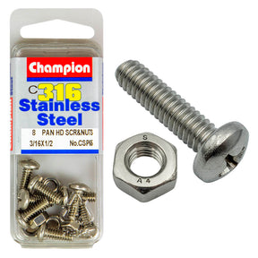 PAN HEAD PHILLIPS DRIVE MACHINE SCREWS & NUTS STAINLESS STEEL PACKS
