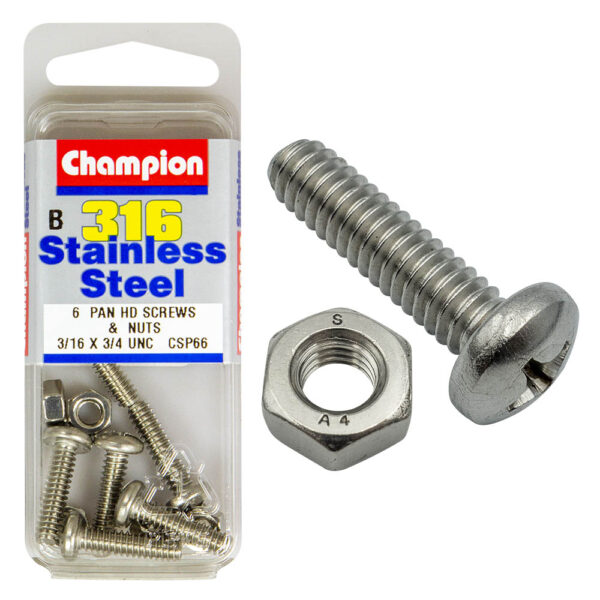 PAN HEAD PHILLIPS DRIVE MACHINE SCREWS & NUTS STAINLESS STEEL PACKS