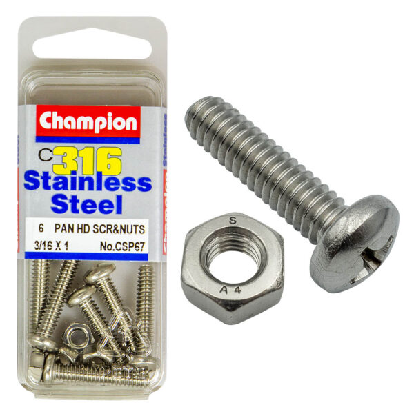 PAN HEAD PHILLIPS DRIVE MACHINE SCREWS & NUTS STAINLESS STEEL PACKS