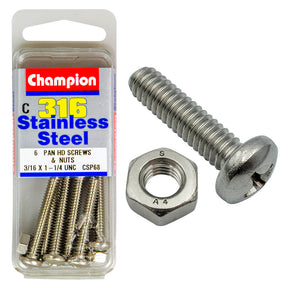 PAN HEAD PHILLIPS DRIVE MACHINE SCREWS & NUTS STAINLESS STEEL PACKS