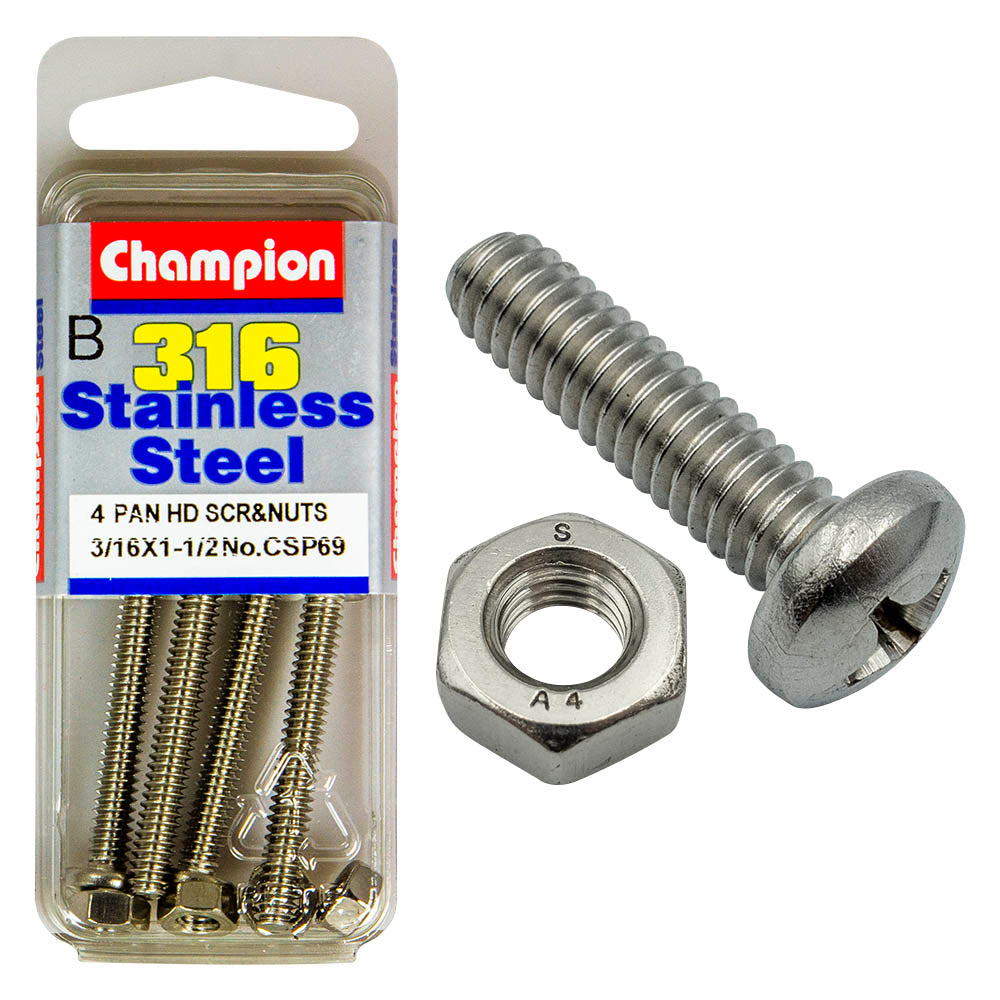 PAN HEAD PHILLIPS DRIVE MACHINE SCREWS & NUTS STAINLESS STEEL PACKS