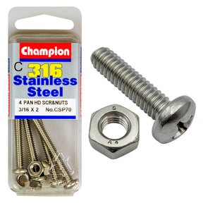 PAN HEAD PHILLIPS DRIVE MACHINE SCREWS & NUTS STAINLESS STEEL PACKS