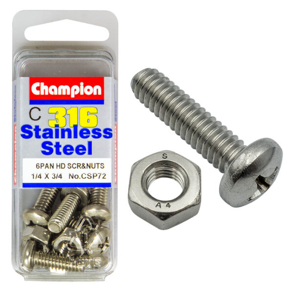 PAN HEAD PHILLIPS DRIVE MACHINE SCREWS & NUTS STAINLESS STEEL PACKS
