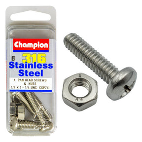 PAN HEAD PHILLIPS DRIVE MACHINE SCREWS & NUTS STAINLESS STEEL PACKS